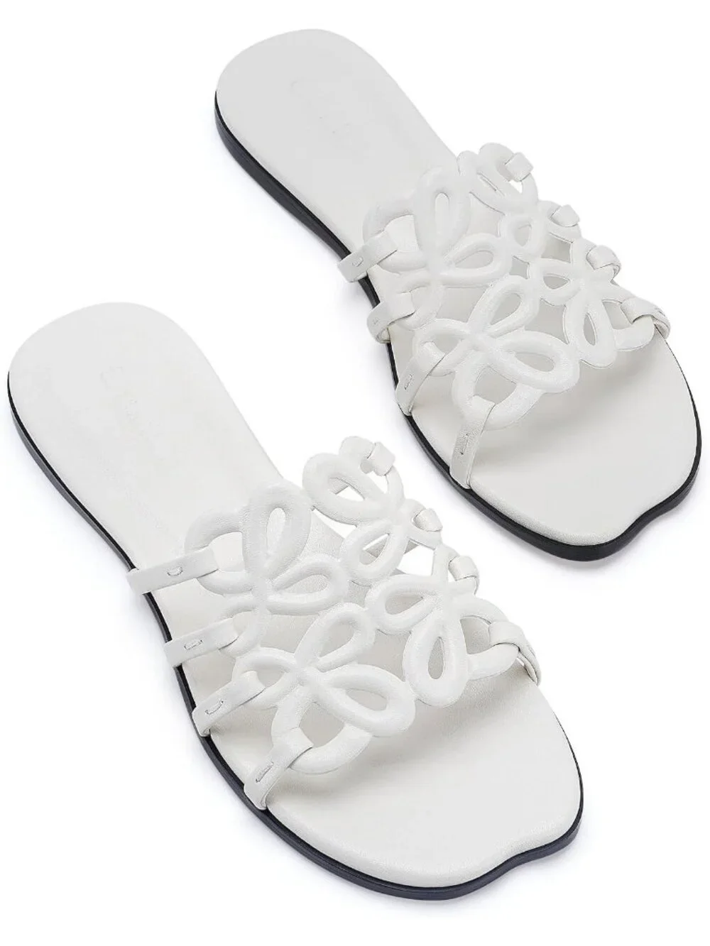 Women's White Rubber Ankle Strap Open Toe Flats Slip On Comfortable Shoes